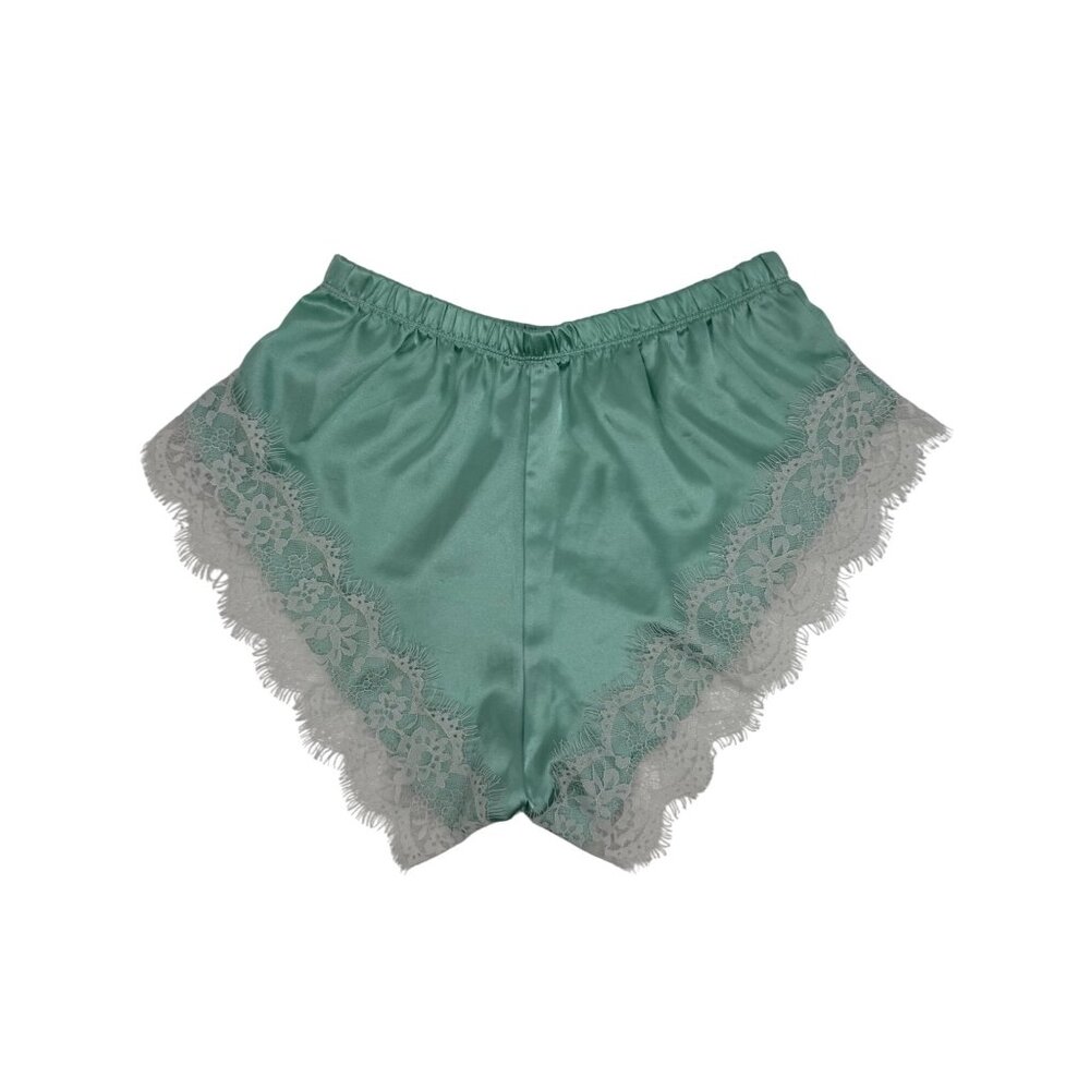 Y2K Croquette Mint French Cut Satin Lace Lounge Shorts Booty PJs Vintage - Picture 4 of 14